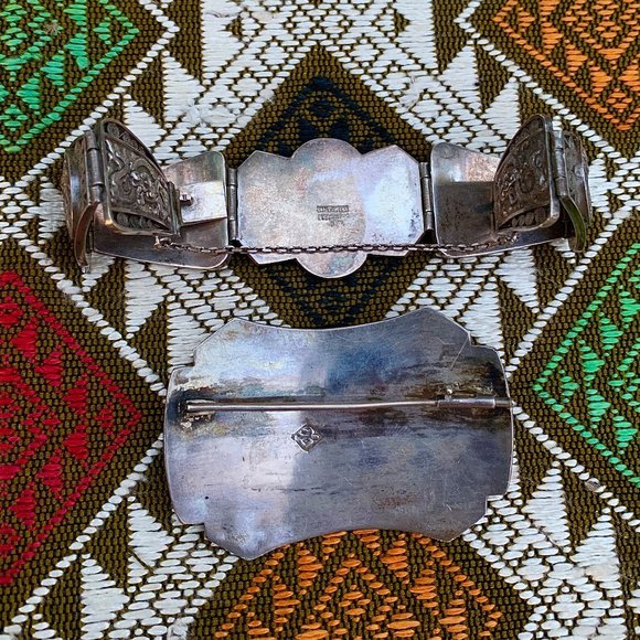 Vintage French colonial era silver brooch and bracelet from Indochina - Picture 3 of 7